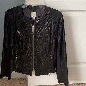 Halogen petite large black shimmer leather thin jacket New with Tags